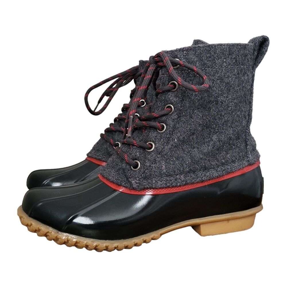 GH Bass & Co Harlequin Duck Boots Womens 6 Gray Wool Lace Up Ankle Rain Outdoor